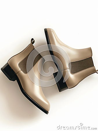 Taupe leather chelsea boots on white background. Stock Photo